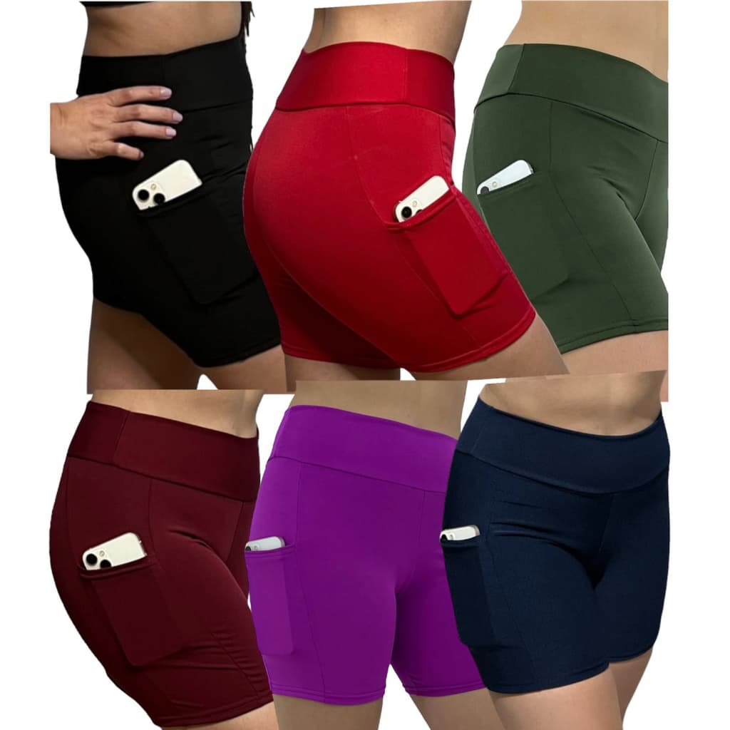 Short Suplex Academia Fitness Cós Alto Meia Coxa Com Bolso Bermuda Feminina Piscina Natação Academia