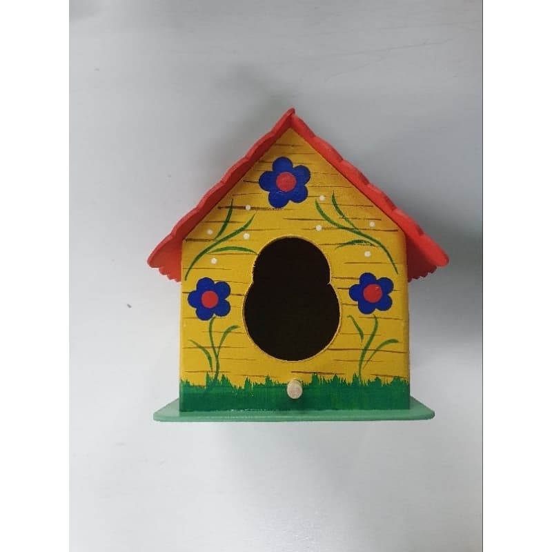 Casinha Amarela Mod 1 p/ pássaro em Mdf pintura á mão