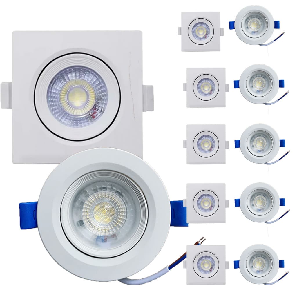 Kit 10 pcs Luminária Led Spot 7w 10w Redondo Quadrado Embutido Branco Frio Quente 3000k 6500k Bivolt