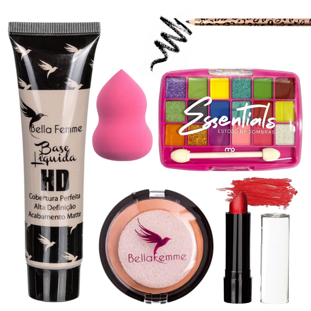 Kit De Maquiagem Base Liquida Pó Compacto Paleta De Sombra
