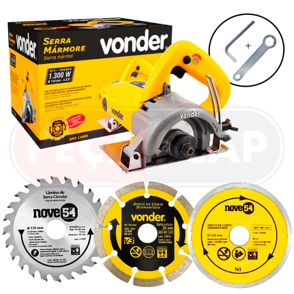 Kit Completo Serra Mármore Profissional Smv1300s 1300w Tipo Makita+ 3 Discos Corte/Madeira/Alvenaria