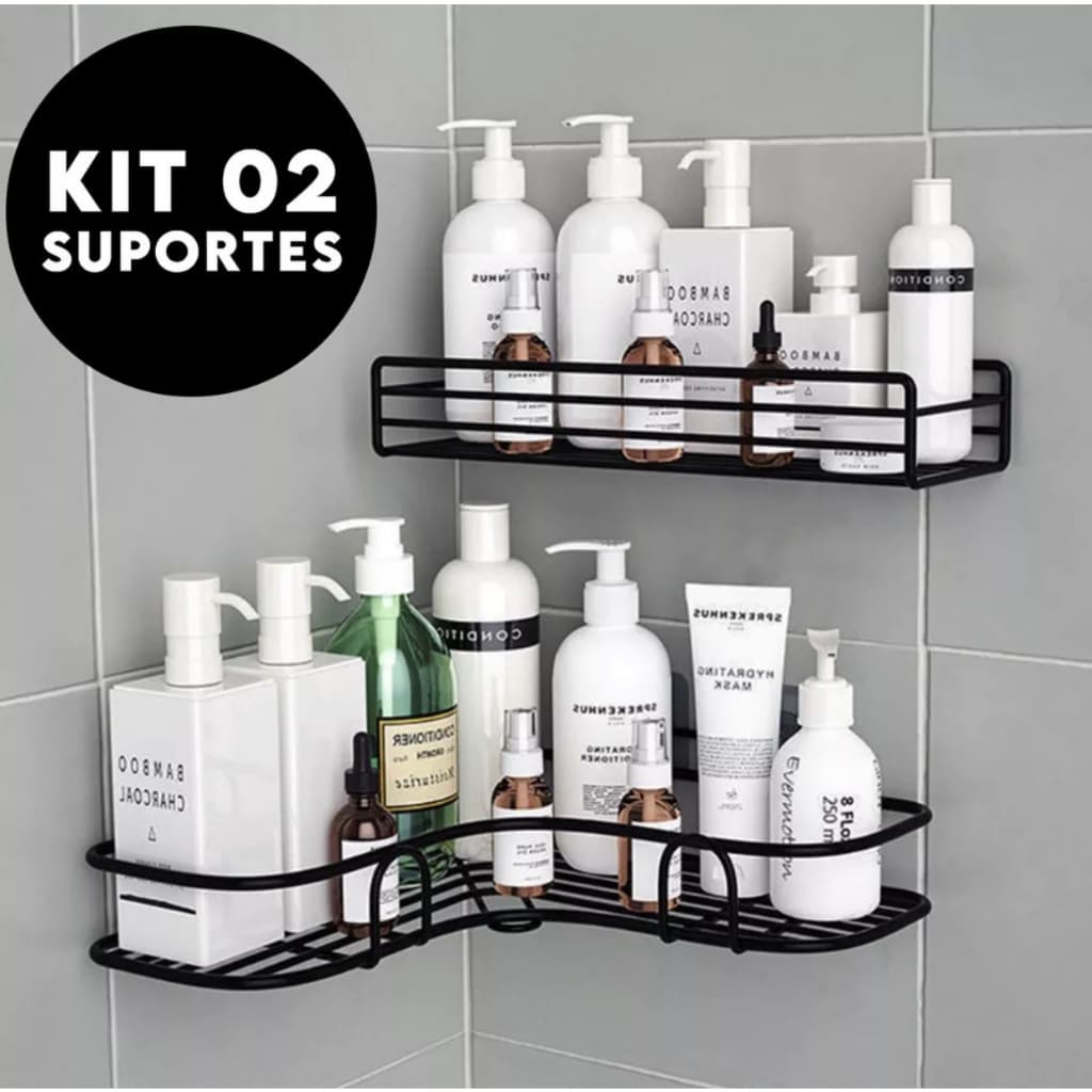 KIT 2 Suportes organizadores para banheiro porta shampoo /Kit com 2 Suportes De Metal Adesivo Para Parede Cozinha