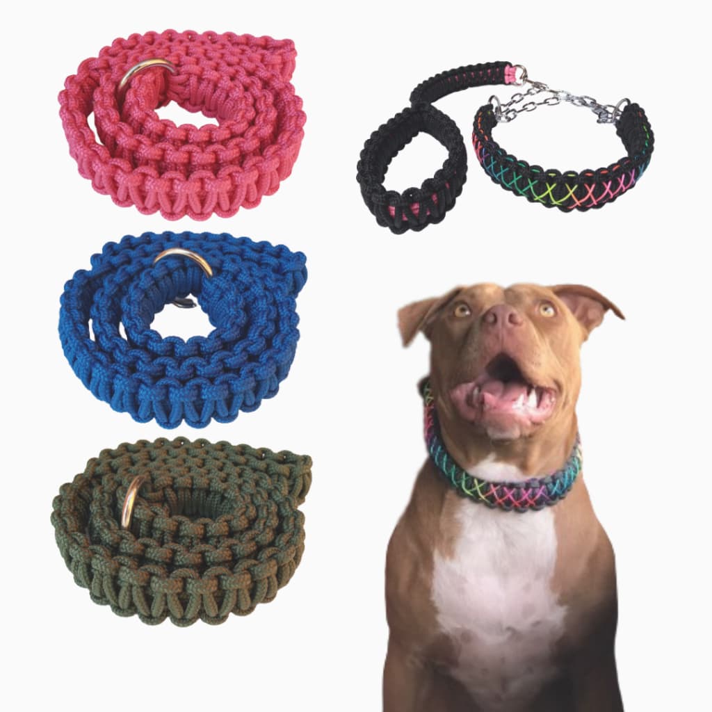 Guia Coleira para Cachorro Enforcador Artesanal Pet Unificado Cães Médio Grande Trançada Corrente Pitbull Pitmonster