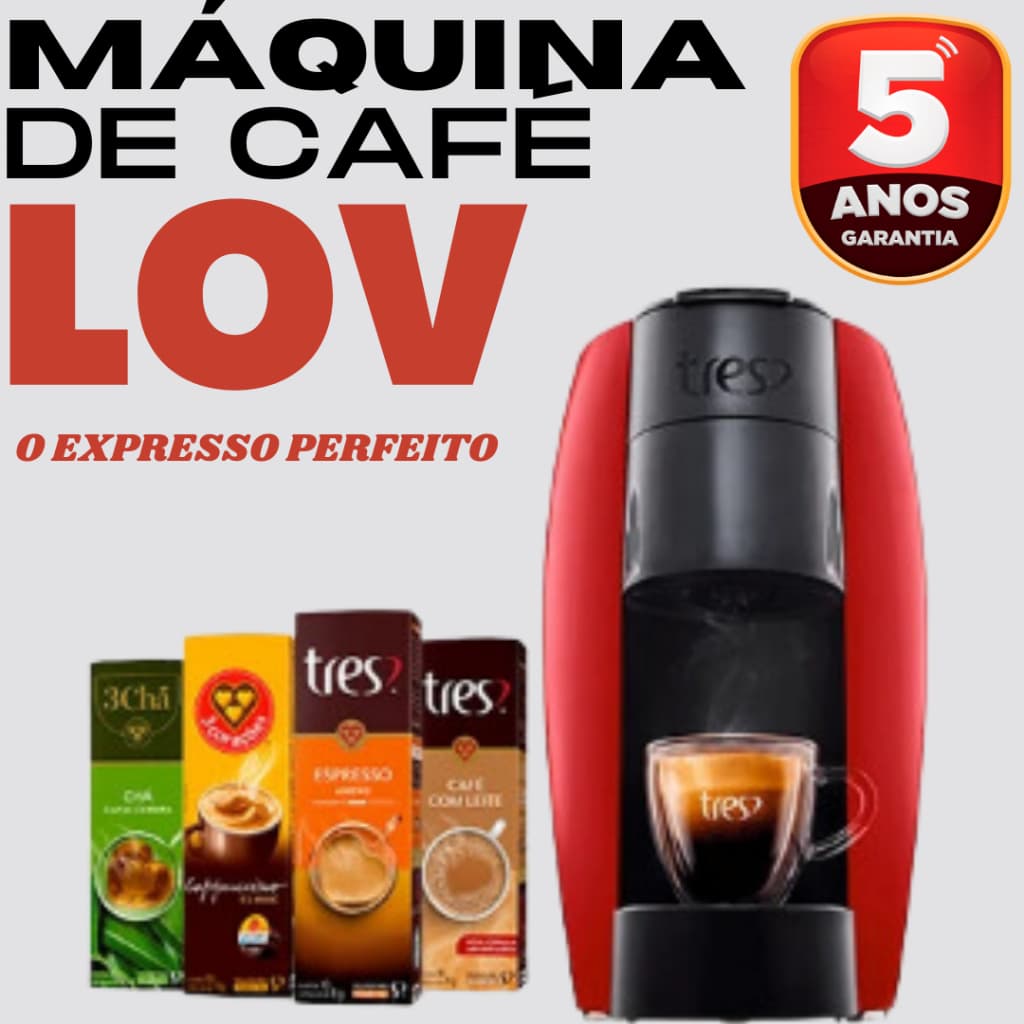 Máquina de Café, Cafeteira Expresso LOV - Multibebidas Automática - Vermelha Automática - TRES 127V