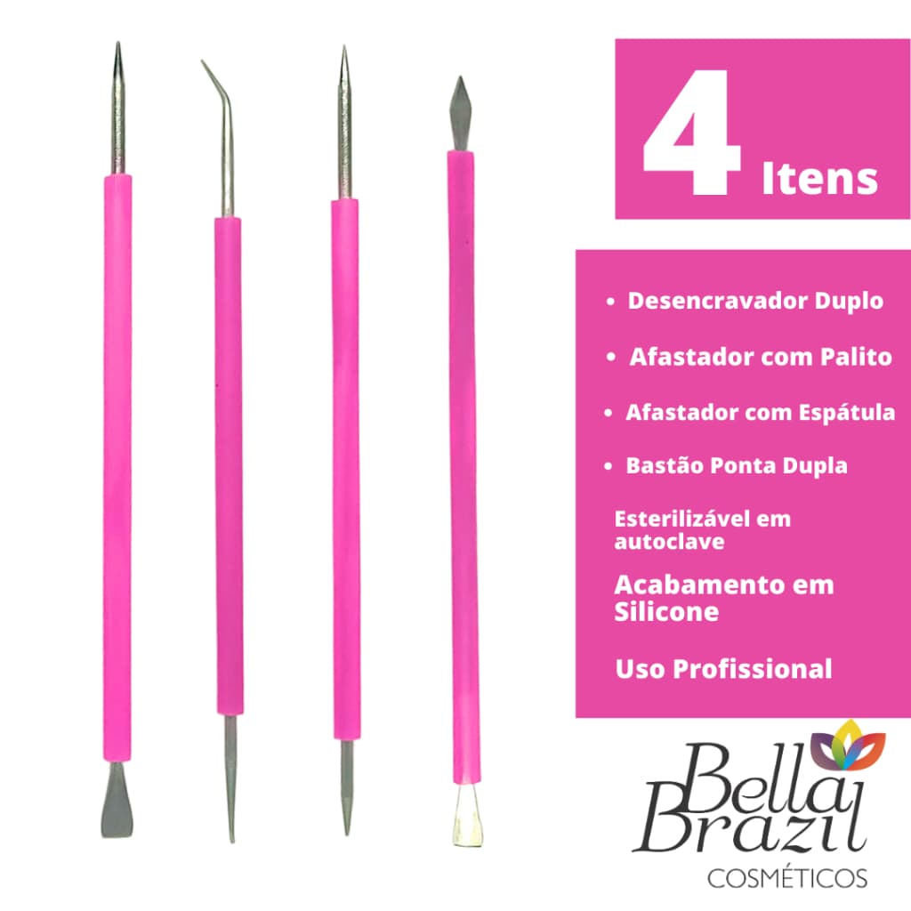 Kit Completo Manicure Palítos Desencravador Espatula Silicone Cutelaria Inox Bella Brazil