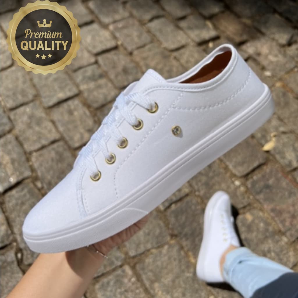 Tênis Branco Feminino Com Detalhe Brilho Sapato Confortável Casual