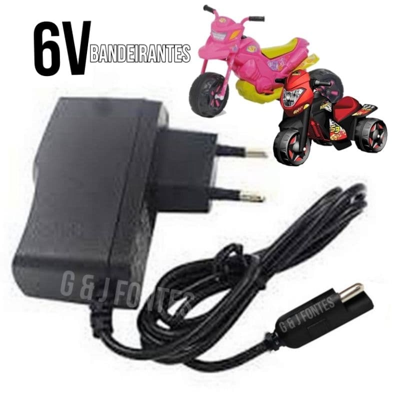 Fonte 6V 900ma Carregador Para Moto Elétrica Bandeirantes Bivolt