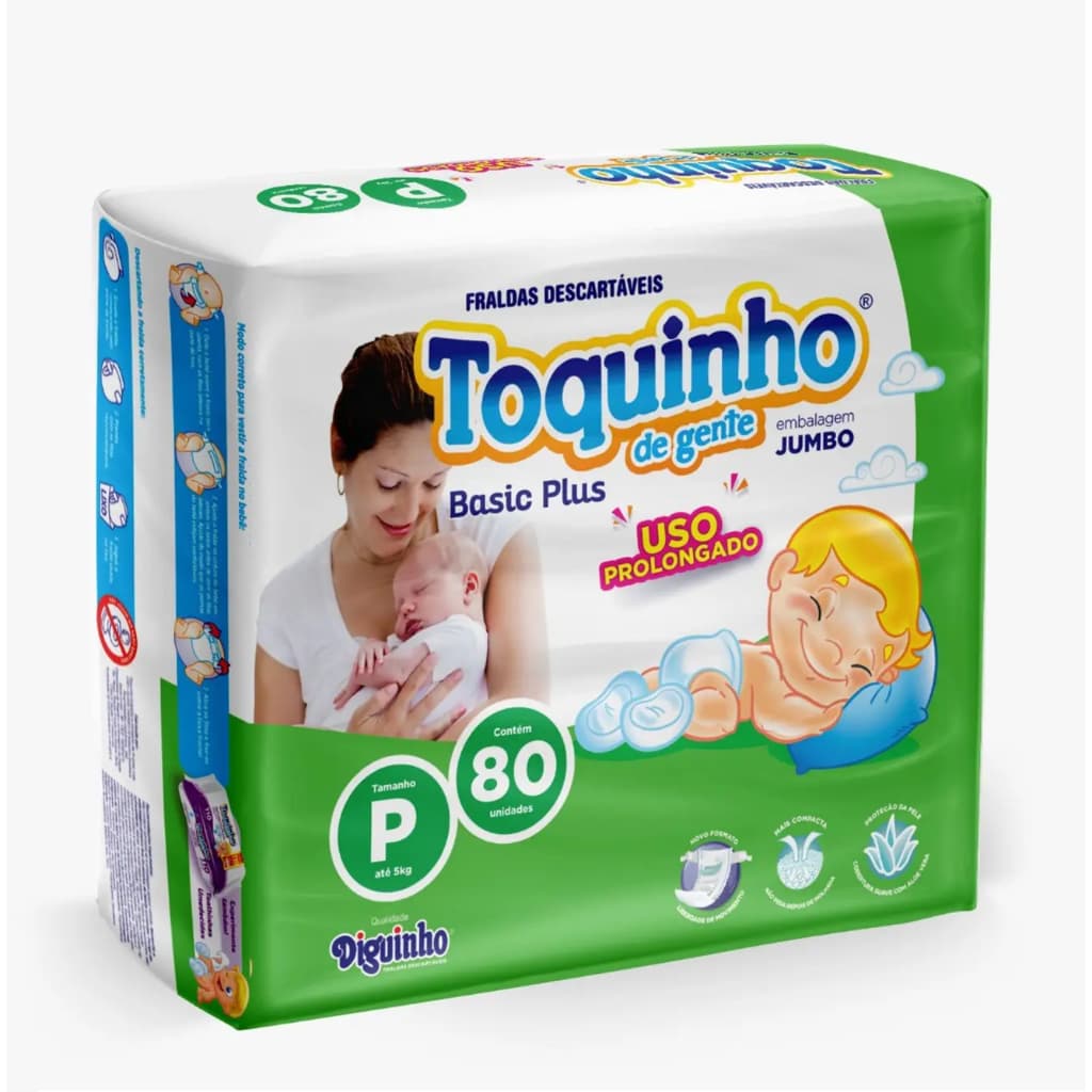Fralda Descartável Promoção Toquinho de Gente Basic Plus Tamanho P - 80 Unidades