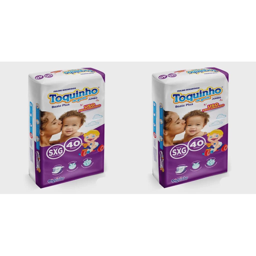 Fraldas Descartáveis Promoção Kit com 2 Pacotes Toquinho de Gente Basic Plus Tam. SXG - 80 Unidades
