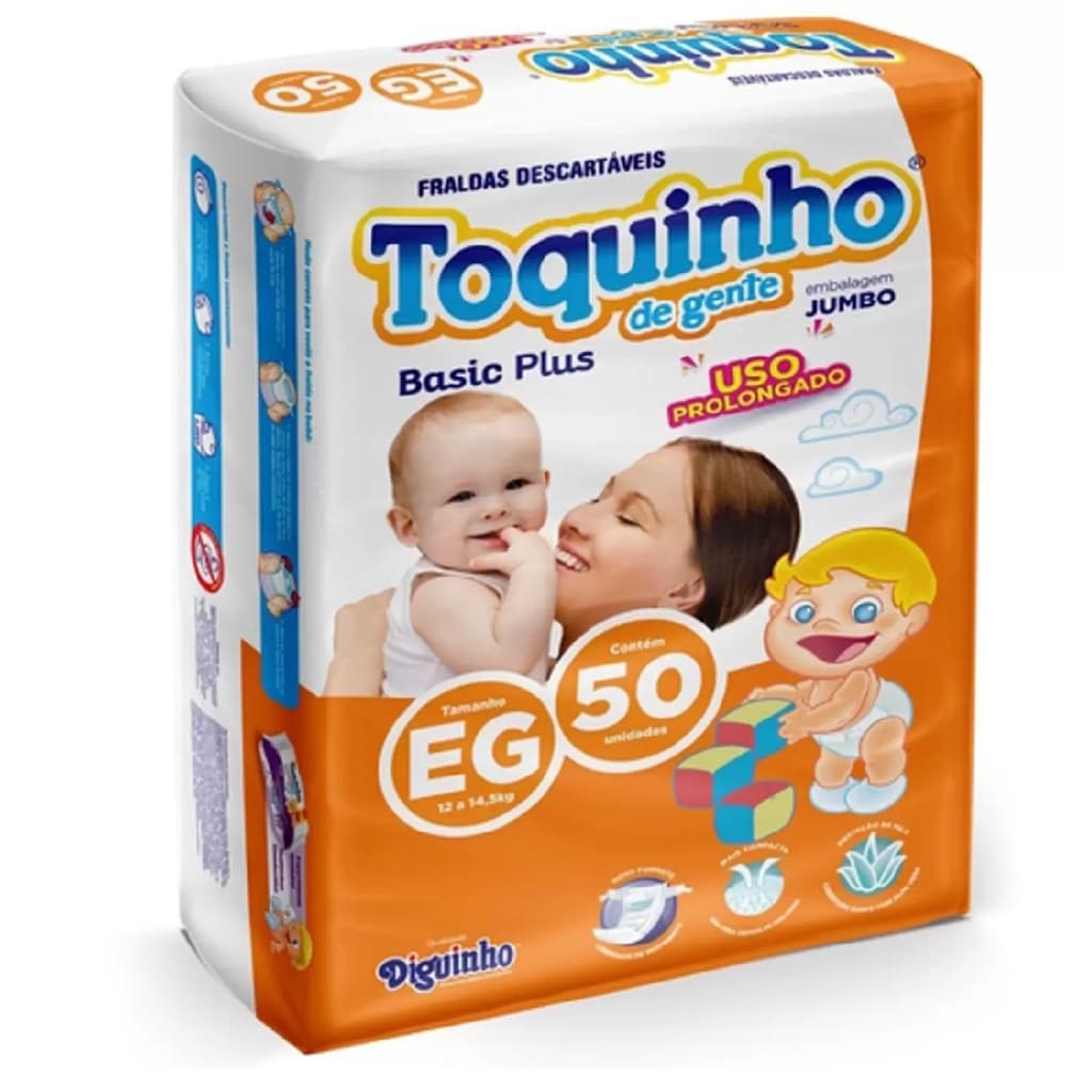 Fralda Descartável Toquinho de Gente Basic Plus Tamanho EG - 50 Tiras