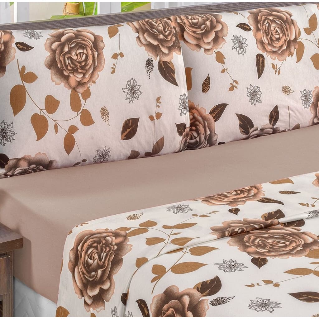 Jogo de Lençol Casal Estampado 4 Peças Cama Casal Microfibra Macio Confortável Elástico Toque Suave Premium