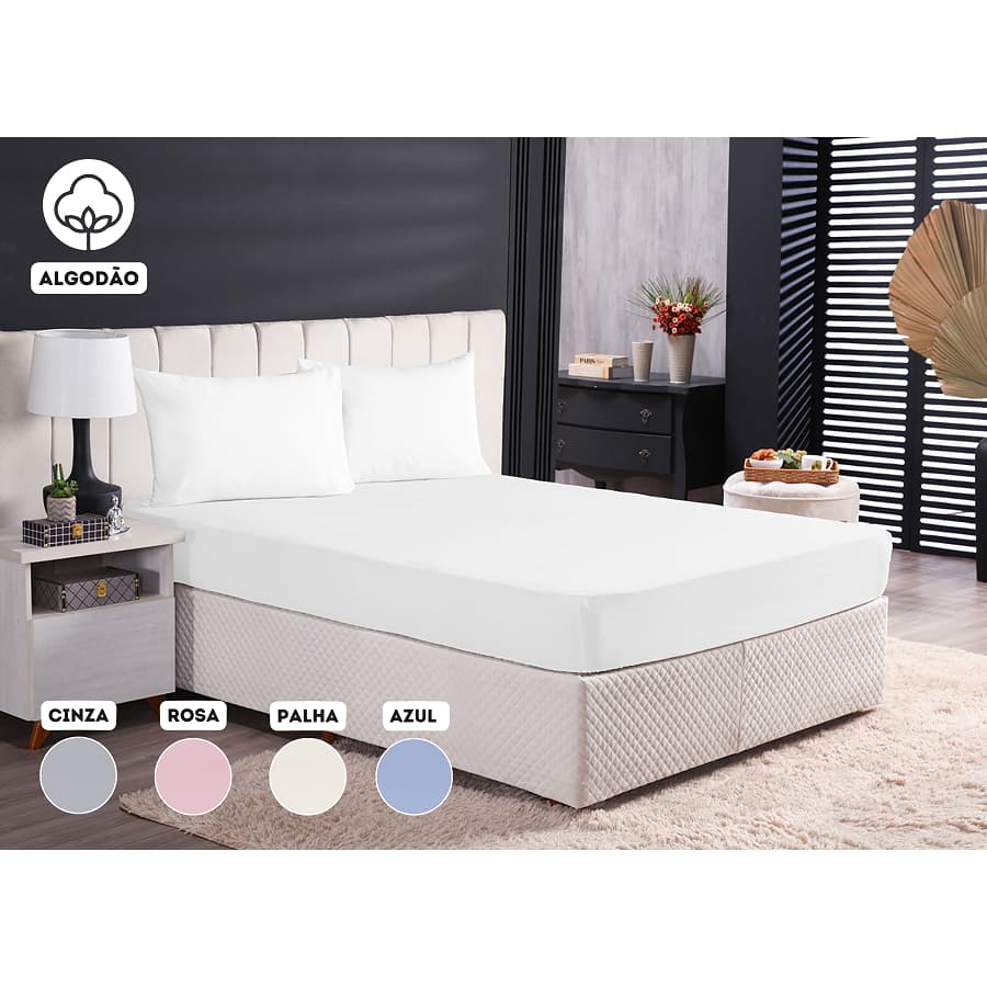 Jogo de Lencol Casal Queen Size 3 peças para Cama Box Algodão Lençol de Baixo Elastico e Fronha