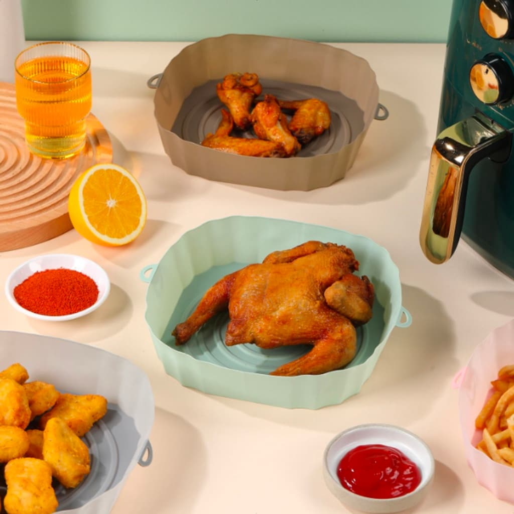 Tapete Silicone Para Fritadeira Sem Óleo Bandeja De Cozimento Reutilizável Lavável Forma com Alça