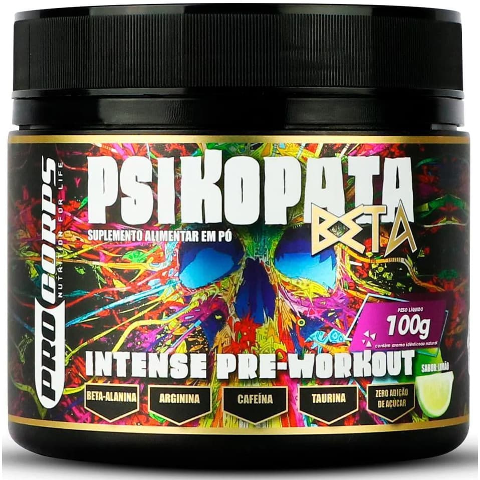 Psikopata - Pré Treino Com Beta Alanina - 100g - Pro Corps (Sem Glúten)