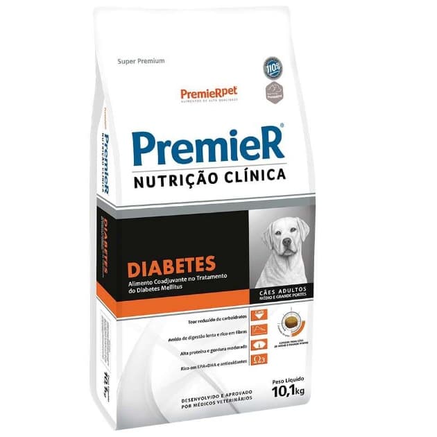 Ração Premier Pet Nutrição Clínica Diabetes para Cães Adultos Médio e Grande Portes 10,1kg
