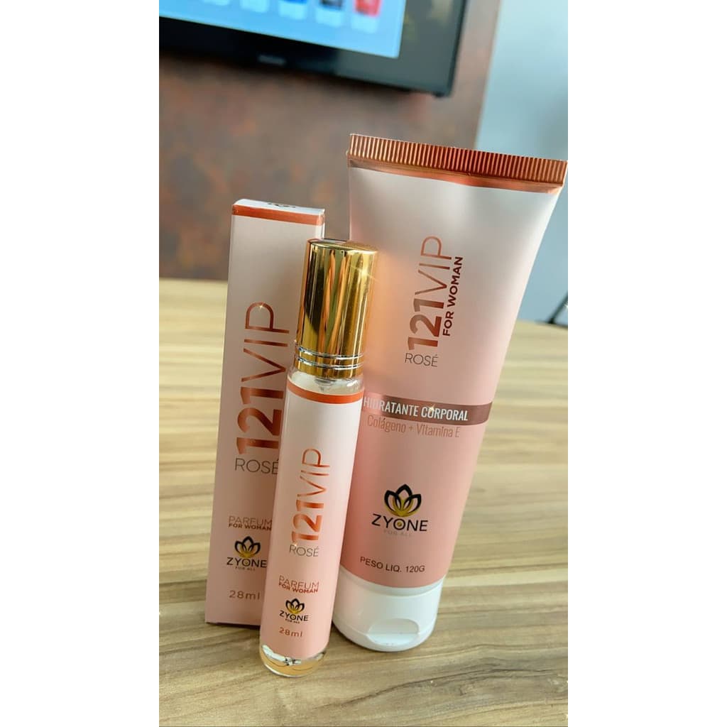 Kit Perfume Feminino 121 Vip Rose 28ml Zyone + Hidratante Feminino - Fregrância Importada