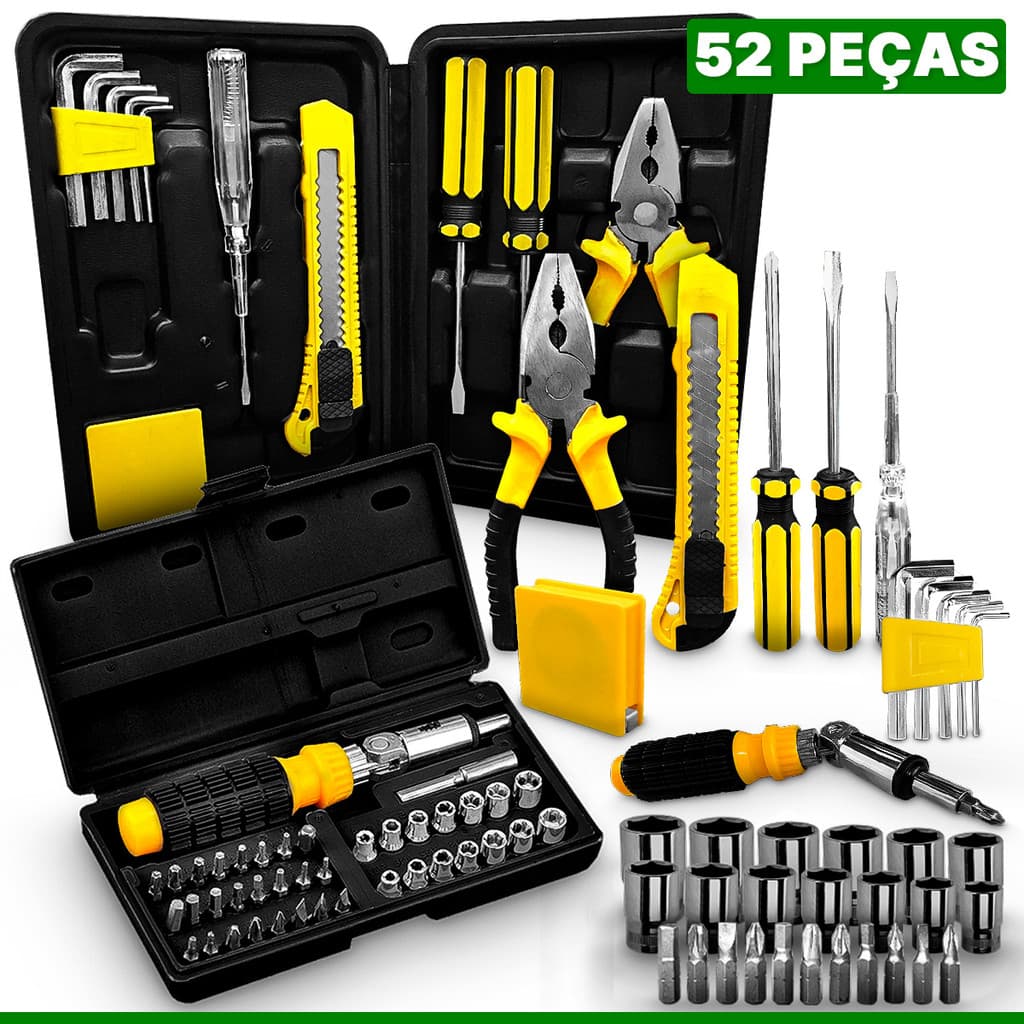 Kit Jogo de Ferramentas Com Maleta 52 Peças Chave Catraca Soquete Dia dos Pais