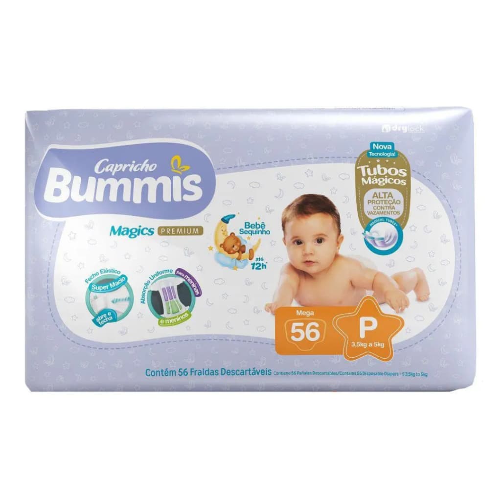 Fralda Capricho Bummis Mega Pacote P – 56 Unidades – Conforto e Alta Absorção