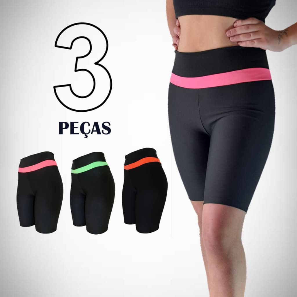 Kit Com 3 Bermuda Feminina Fitness Cós Neon Roupa De Academia Moda Fitness