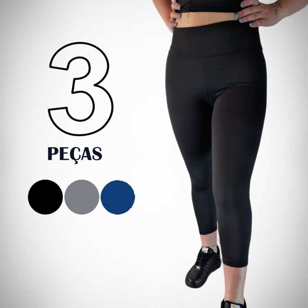 Kit 3 Calça Legging Feminino Córsario Capri Roupa de Academia Moda Fitness Calça Preta Feminina