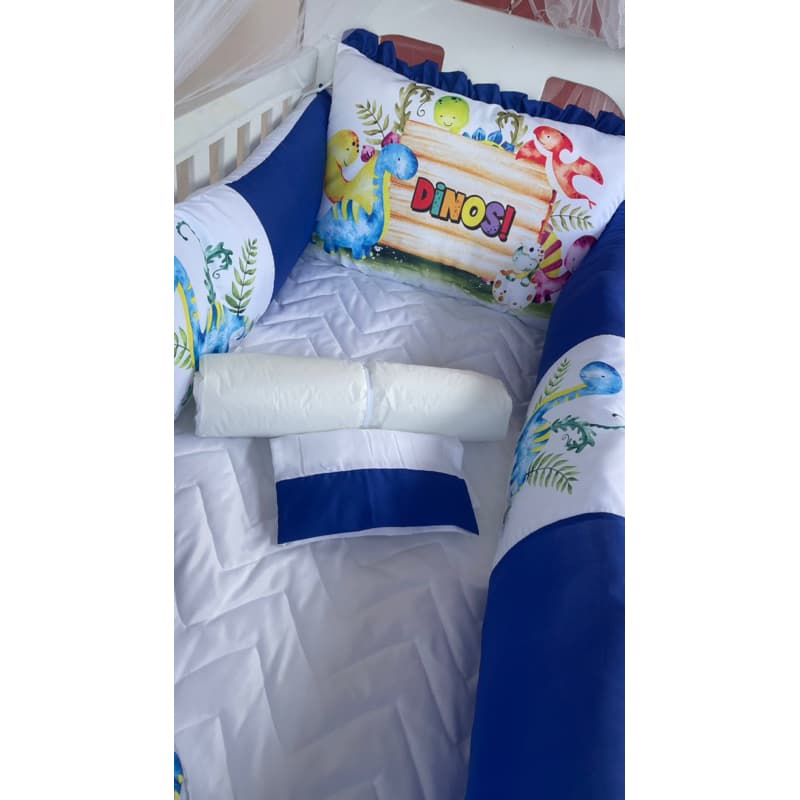 kit berço bebê dinossauros azul royal para berço padrão americano