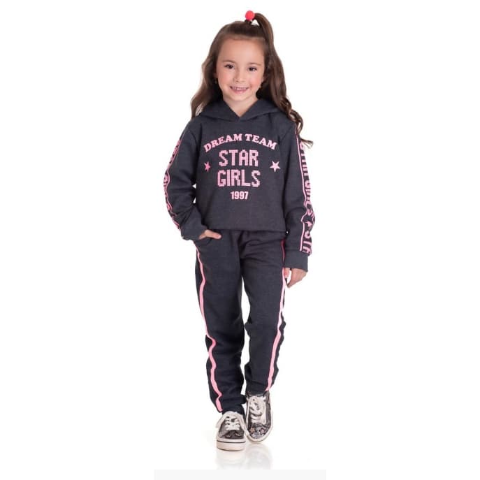 Conjunto infantil menina feminino randa mundu inverno moletom CASACO MOLETOM e CALÇA MOLETOM moda 9053