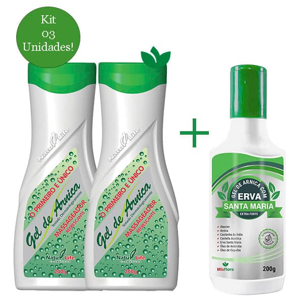 KIT 3 Unidades (2 GEL DE ARNICA 200g Natu Life + 1 Gel SANTA MARIA Mix Flora 200g)