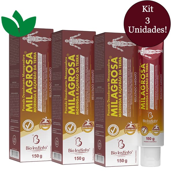 Kit com 3 Pomada Massageadora Milagrosa Com Moringa e Açafrão da Terra 150g Bio Instinto