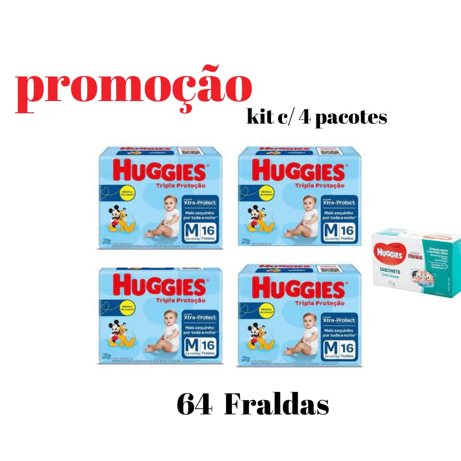 kit 4 fraldas descartáveis infantil baby preço de fábrica atacado promoção  huggies tripla proteçao