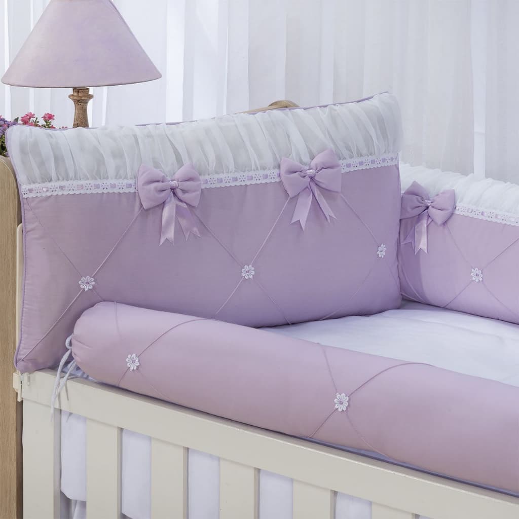 KIT ENXOVAL PARA BERÇO BEBÊ DIVA LILAS MENINA LUXO + SAIA BRANCA