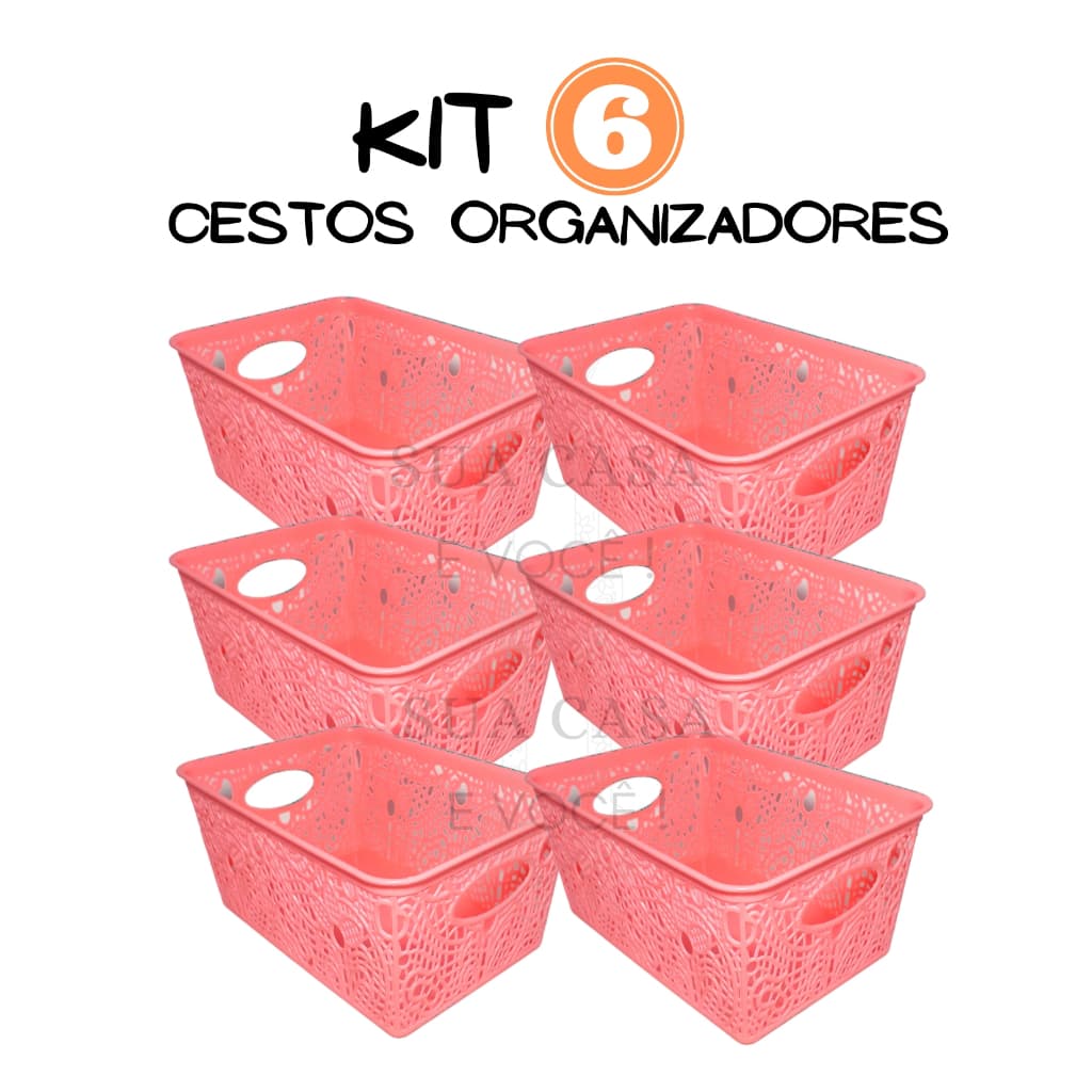 Kit 06 Cestos Organizadores Multiuso Gaveta Armário Bebê Banheiro Escritório