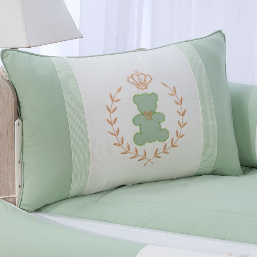 KIT ENXOVAL PARA BERÇO BEBÊ LORENZO URSINHO VERDE MENINO NEUTRO LUXO + SAIA BEGE