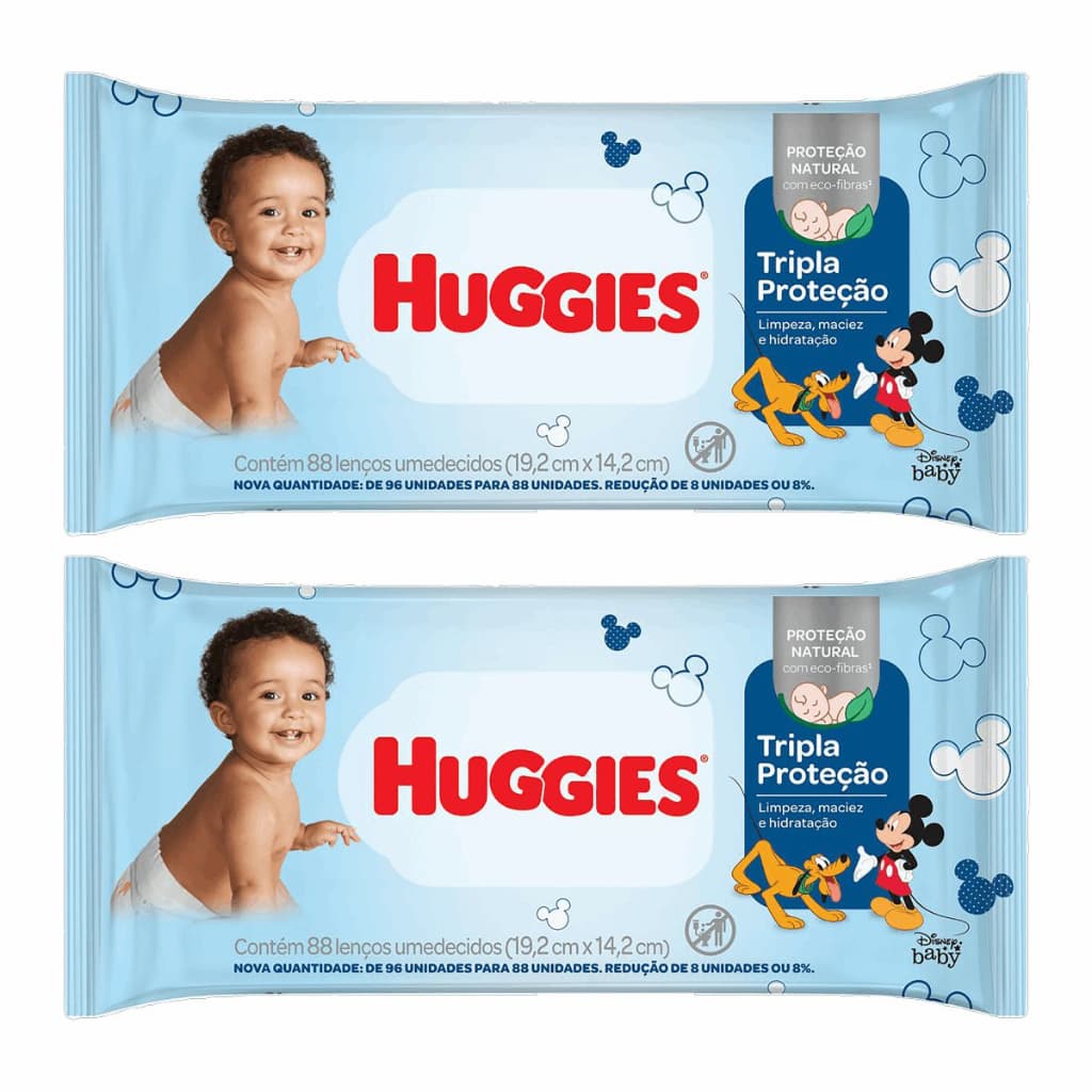 Kit 2 Pacotes Toalhas Lenços Umedecidos Huggies Tripla Proteção 88 Unid PCT