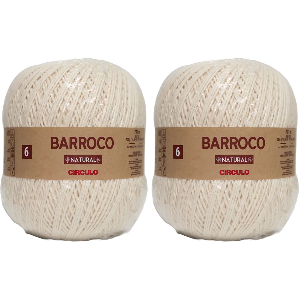Kit de 2 Novelos Barroco Natural Fio 6 com 791 Metros Circulo Barbante de  Algodão para Crochê, Tricô, Tear e Artesanato
