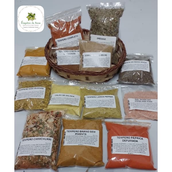 Kit com 13 Temperos, Chimichurri, Páprica defumada, Tempero completo, Edu Guedes, Sal Rosa, temperos naturais.