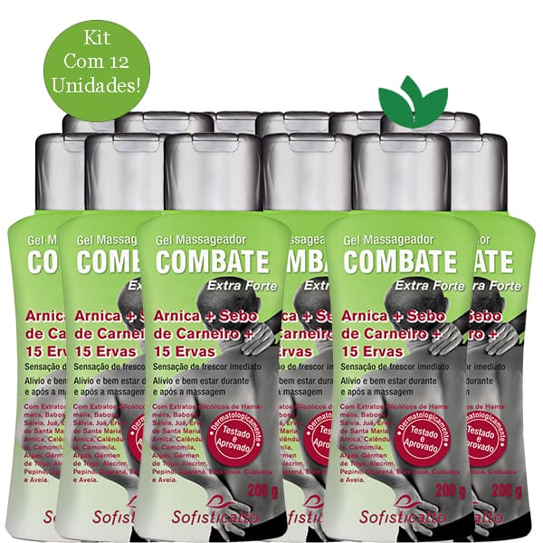 Kit Com 12 Unidades Gel Massageador Combate Arnica + Sebo + 15 Ervas 200g Sofisticatto