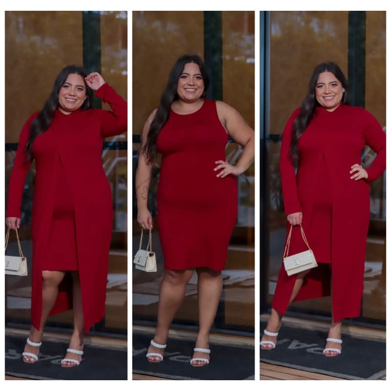 Vestido Plus Sizde com Cardigan - Conjunto de Vestido Feminino - Vestido Tubinho