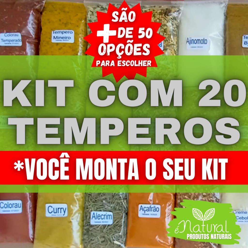 Kit 20 Temperos /Condimentos - éNatural - Produtos Naturais - Embalagem Ziplock