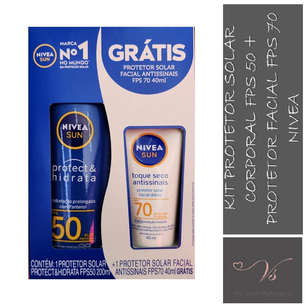 Kit Nivea Protetor Solar Facial FPS70 Antissinais Toque Seco (40g) + Protetor Solar Corporal Protect Hidrata  FPS50 (200ml)
