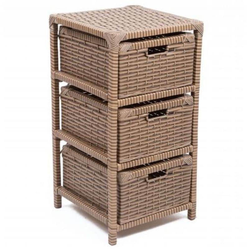 Gaveteiro 3 Gavetas Boho Imita Vime Organização Quarto Banheiro Closet Bebê Decoração