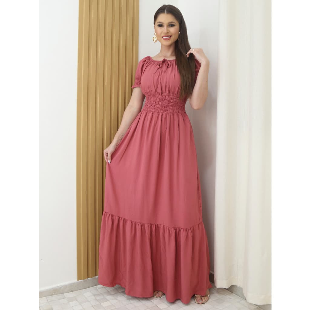 A&D Vestido Longo De Visco linho Festa Liso Tem Forro Com Elástico