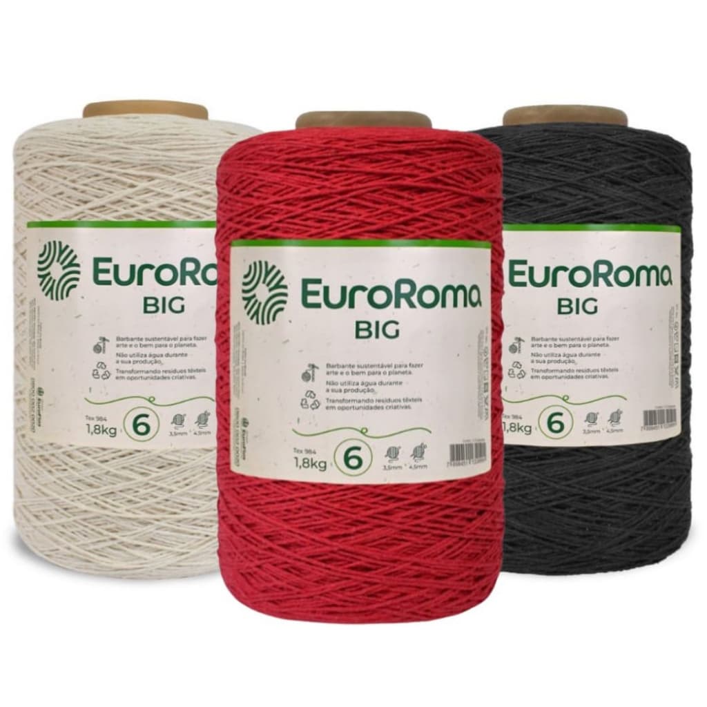 Barbante Euroroma N.6 1.8kg  (Bigcone) Kit com 3 unidades para tricô e crochê