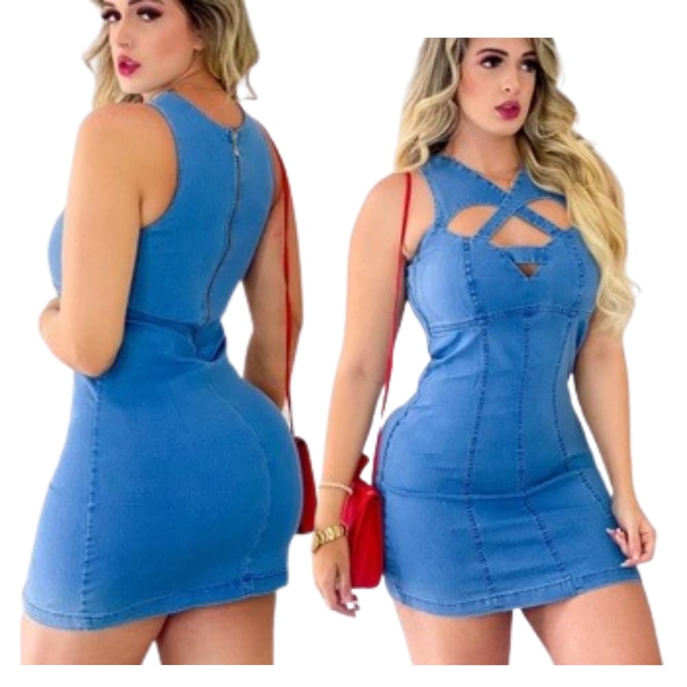 Vestido Jeans Feminino com Lycra Vestidos Jeans Com uma modelagem que se ajusta ao corpo