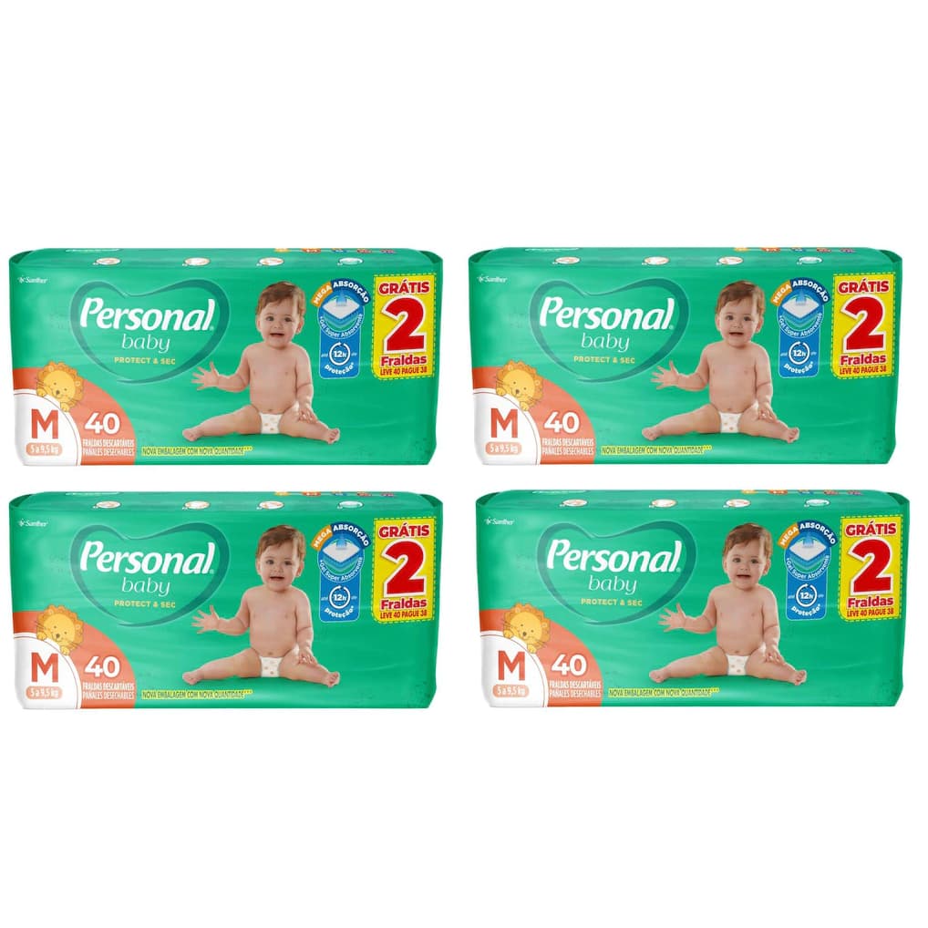Fraldas Descartáveis na Promoção Kit com 4 Pacotes Personal Baby Protect & Sec Tam. M - 160 Unidades