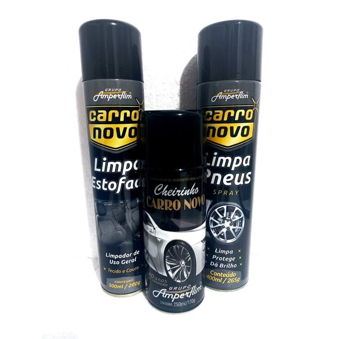 Kit Carro Novo - Cheirinho Carro Novo + L.Estofado + L.Pneus Amperflim