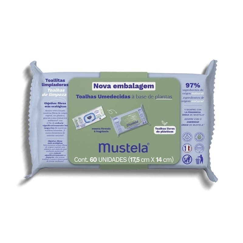 Mustela Toalhas Umedecidas à Base de Plantas - embalagem com 60 unidades