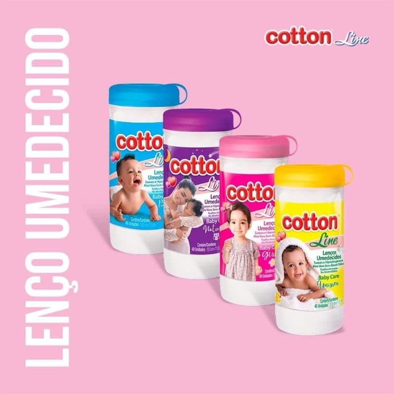 Kit 2 Lenço Umedecido Cotton Line Pote com 40 unidades