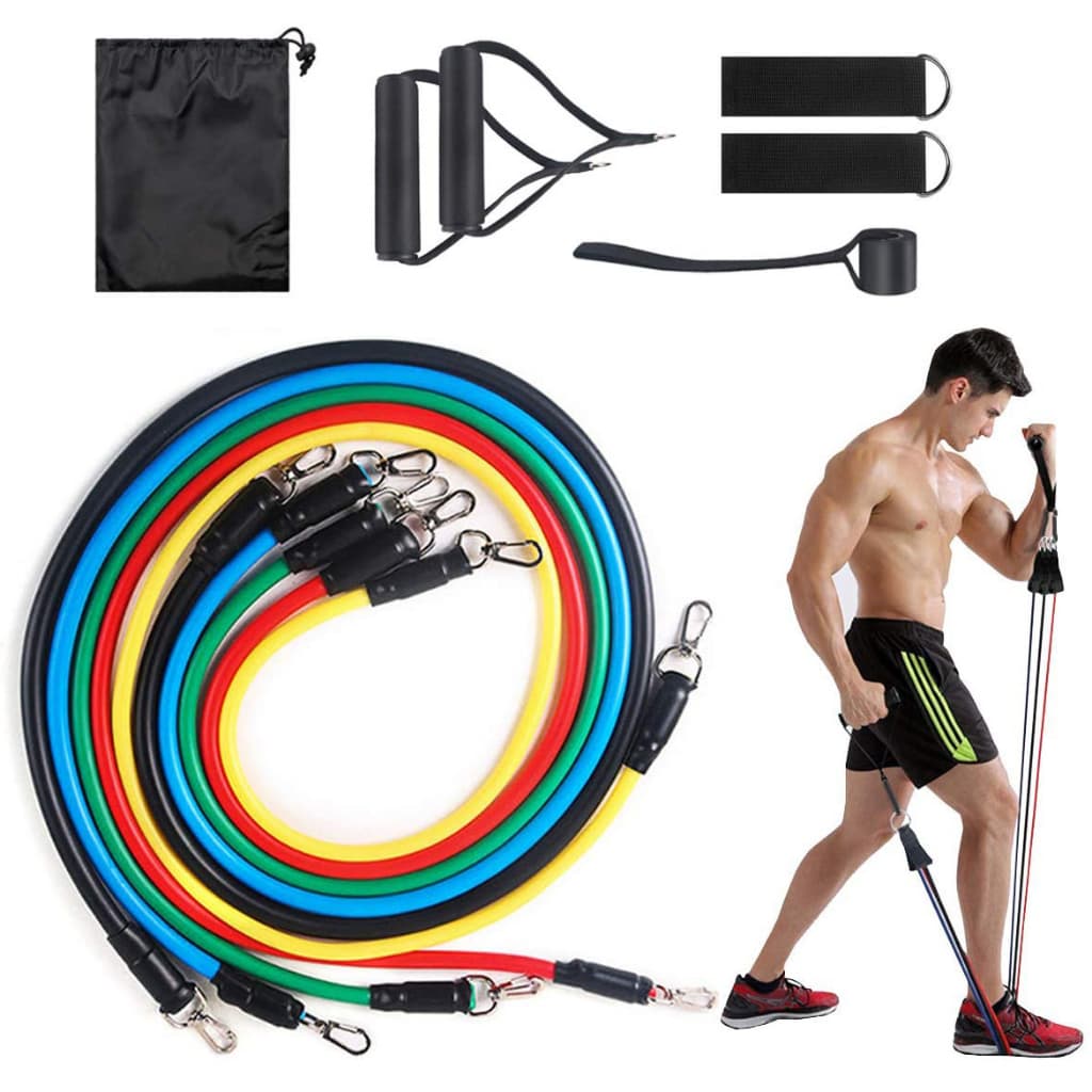 Kit Elástico Extensor 11 Peças Exercício Treino Em Casa