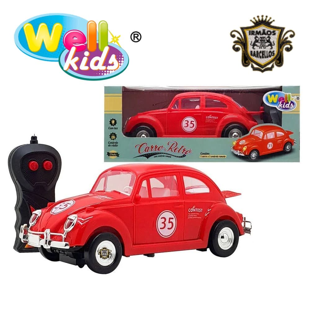 Carrinho De Controle Remoto Mini Fusca 3 Funções 22CM Color - Brinquedos Infantil Carrinhos Fusquinha WellKids
