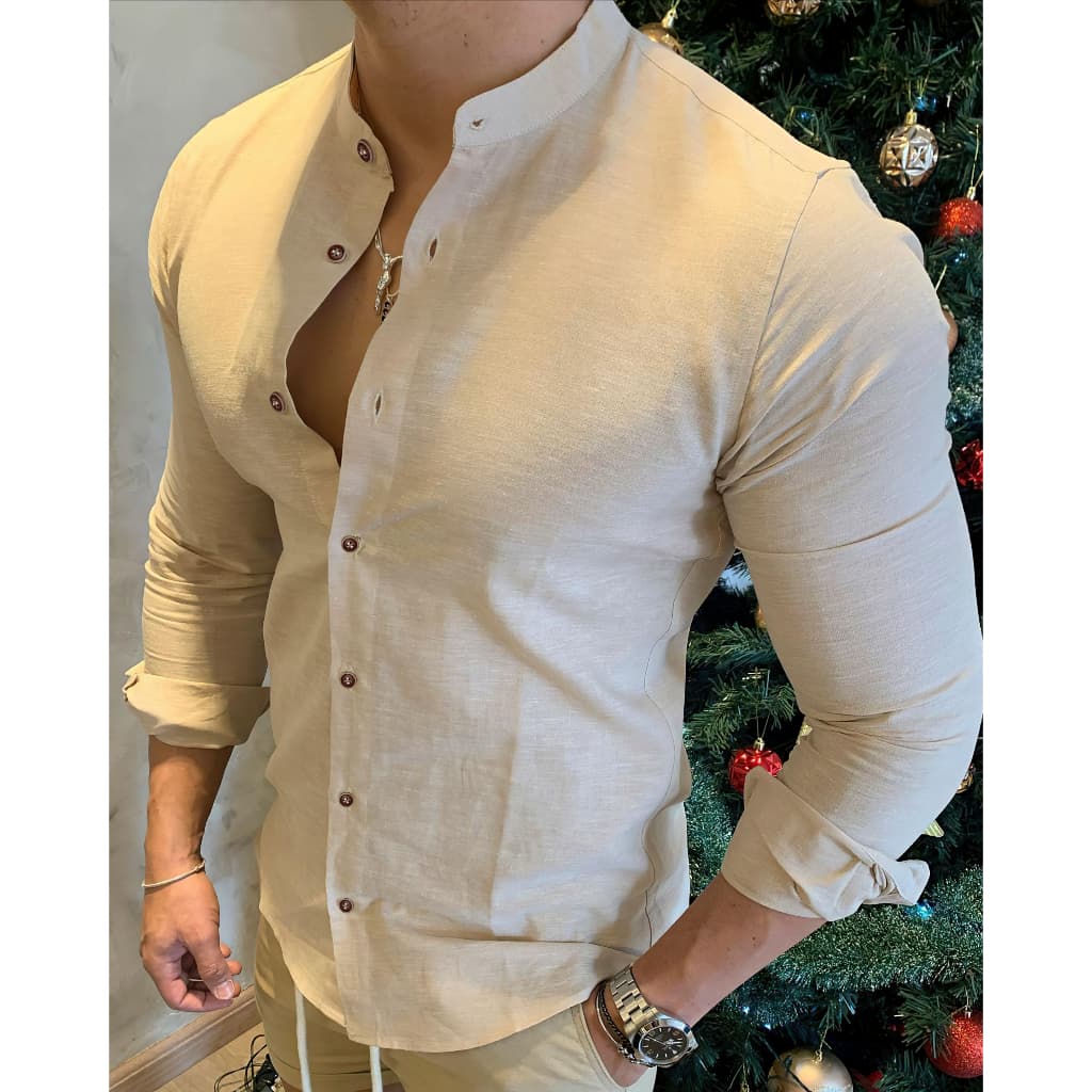 Camisa Social Gola Padre Slim Manga Longa Manga Curta Elegante Charme